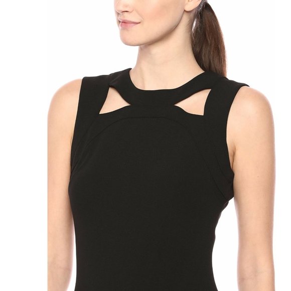 NWT Calvin Klein Solid Sleeveless Sheath with Front Cut Out Dress 8 Black - Picture 4 of 11